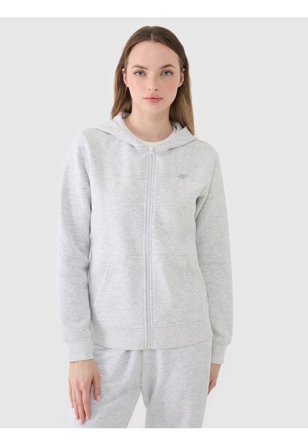 4f - 4F Bluza dresowa rozpinana z kapturem damska - szara S. Okazja: na co dzień. Typ kołnierza: kaptur. Kolor: szary. Materiał: dresówka. Wzór: gładki, ze splotem. Styl: casual, sportowy