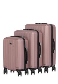 Ochnik - Komplet walizek na kółkach 19"/24"/28". Kolor: różowy. Materiał: materiał, guma, kauczuk, poliester