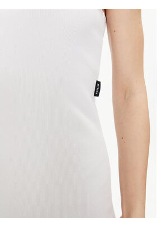 Replay Sukienka dzianinowa W9074.000.23587 Biały Slim Fit. Kolor: biały. Materiał: bawełna