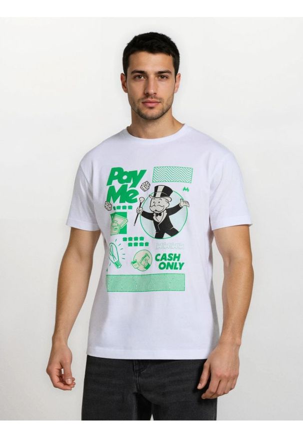 Sinsay - Bawełniana koszulka z nadrukiem Monopoly - biały. Kolor: biały. Materiał: bawełna. Wzór: nadruk