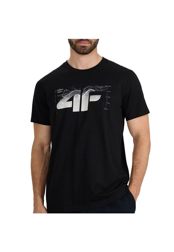 4f - Koszulka męska 4F WAW25TTSHM235920S - czarna. Kolor: czarny. Materiał: bawełna, dresówka, tkanina. Długość rękawa: krótki rękaw. Długość: krótkie
