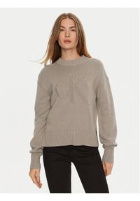 Calvin Klein Jeans Sweter Intrasia J20J224224 Beżowy Regular Fit. Kolor: beżowy. Materiał: bawełna