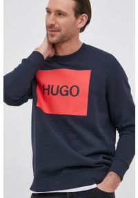 Hugo Bluza bawełniana męska kolor granatowy z nadrukiem. Okazja: na co dzień. Kolor: niebieski. Materiał: bawełna. Wzór: nadruk. Styl: casual