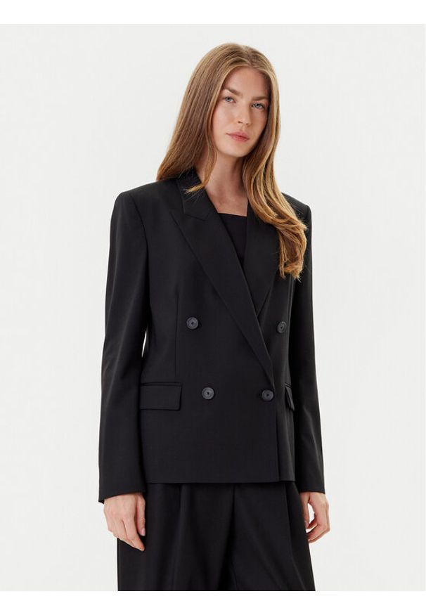 BOSS Marynarka Jaleto9 50546623 Czarny Regular Fit. Kolor: czarny. Materiał: wełna