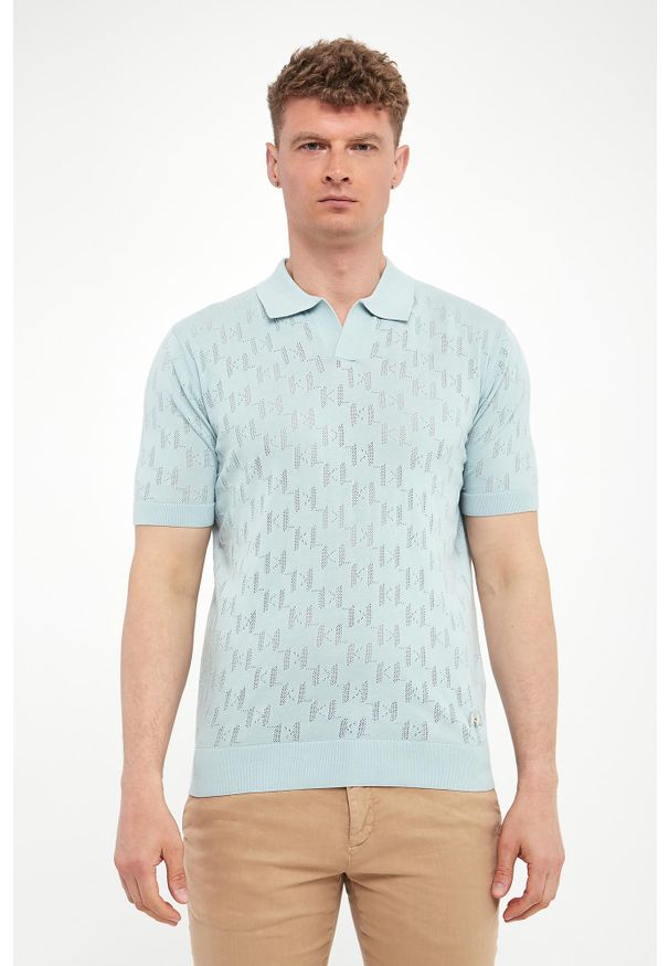 Karl Lagerfeld - Polo męskie z ażurowym logo KARL LAGERFELD. Typ kołnierza: polo. Wzór: ażurowy