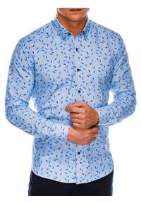 Ombre Clothing - Koszula męska z długim rękawem - niebieska K492 - M. Okazja: na co dzień. Typ kołnierza: kołnierzyk klasyczny. Kolor: niebieski. Materiał: bawełna, elastan. Długość rękawa: długi rękaw. Długość: długie. Styl: casual, klasyczny #1