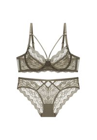 Intica - Koronkowy komplet bielizny z regulacją ramiączek na romantyczne wieczory Ermina. Kolor: zielony. Materiał: koronka. Wzór: koronka