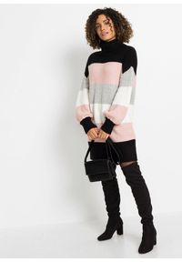 bonprix - Długi sweter. Typ kołnierza: golf. Kolor: czarny. Długość: długie. Wzór: paski #2