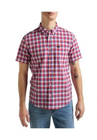 Lee - LEE BUTTON DOWN SS MĘSKA KOSZULA W KRATĘ REAL RED L886OFUI. Typ kołnierza: button down