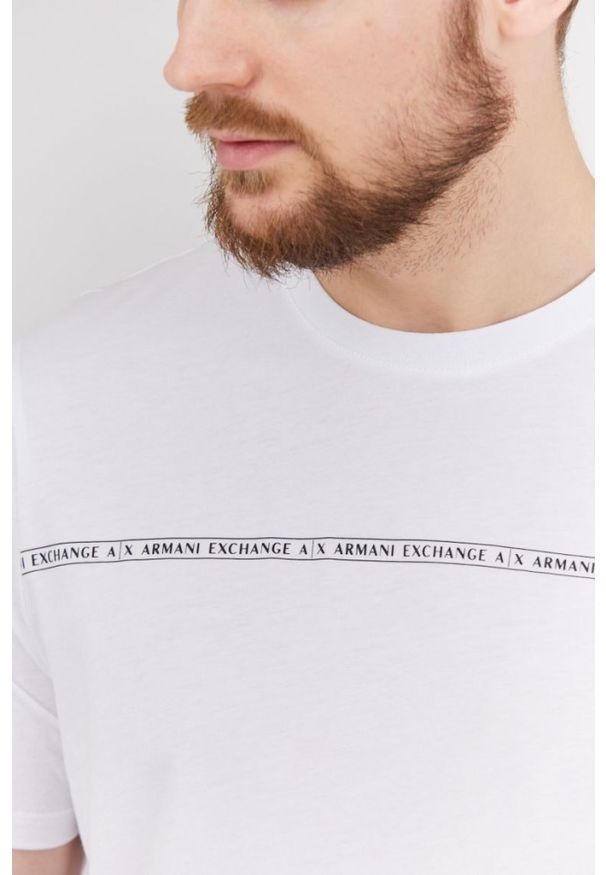 Armani Exchange - ARMANI EXCHANGE Biały t-shirt męski z paskiem z logo, Rozmiar XL. Kolor: biały. Materiał: prążkowany