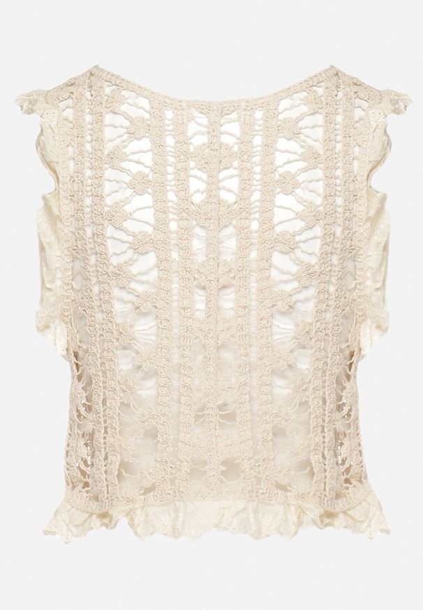 Born2be - Beżowa Bawełniana Kamizelka Top z Ażurowej Dzianiny Sicraa. Kolor: beżowy. Materiał: dzianina, bawełna. Wzór: ażurowy. Styl: boho