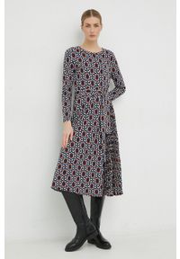 Weekend Max Mara sukienka kolor granatowy midi rozkloszowana. Kolor: niebieski. Materiał: dzianina. Długość rękawa: długi rękaw. Typ sukienki: rozkloszowane, plisowane. Długość: midi #1