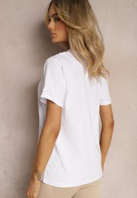 Renee - Biała T-shirt Erasorus. Kolor: biały. Materiał: jeans. Długość rękawa: krótki rękaw. Długość: krótkie. Wzór: kwiaty #2