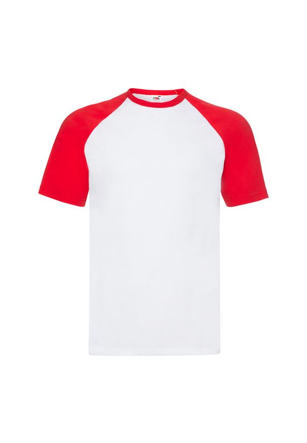 FRUIT OF THE LOOM - Męska Koszulka Baseballowa Z Krótkim Rękawem. Kolor: biały, czerwony, wielokolorowy. Długość rękawa: krótki rękaw. Długość: krótkie