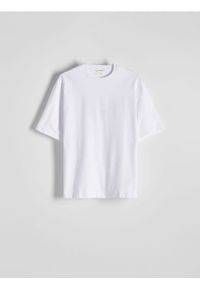 Reserved - Gładki T-shirt boxy - biały. Kolor: biały. Materiał: bawełna, dzianina. Wzór: gładki #1
