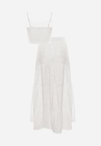 Renee - Biały Boho Komplet Top z Haftowanej Tkaniny Spódnica z Gumką w Talii i Falbanką Worpia. Kolor: biały. Materiał: tkanina. Wzór: haft #2