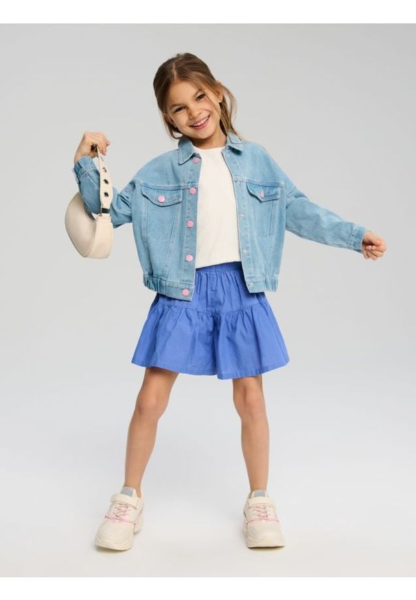 Sinsay - Jeansowa kurtka Stitch - niebieski. Kolor: niebieski. Materiał: jeans