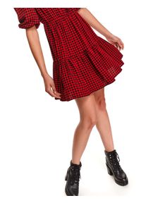 TOP SECRET - Tkaninowa sukienka mini z bufiastymi rękawami. Kolor: czerwony. Materiał: tkanina. Sezon: zima. Długość: mini #4