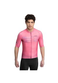 SIROKO - Męska koszulka rowerowa z krótkim rękawem Kolarstwo Siroko M2 Toscano. Kolor: różowy, pomarańczowy, wielokolorowy. Materiał: jersey. Długość rękawa: krótki rękaw. Długość: krótkie. Sport: kolarstwo