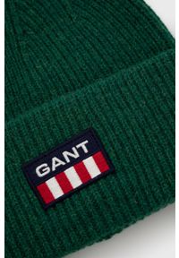 GANT - Gant Czapka wełniana kolor zielony z grubej dzianiny. Kolor: zielony. Materiał: dzianina, wełna