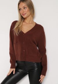 Born2be - Brązowy Rozpinany Kardigan z Dodatkiem Kaszmiru Vetirira. Okazja: na co dzień. Kolor: brązowy. Materiał: kaszmir. Styl: klasyczny, casual #1