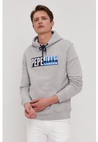 Pepe Jeans Bluza męska kolor szary z kapturem z aplikacją. Okazja: na co dzień. Typ kołnierza: kaptur. Kolor: szary. Wzór: aplikacja. Styl: casual #5