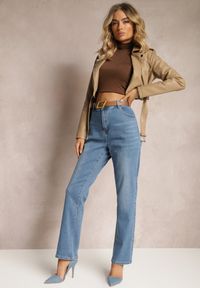 Renee - Niebieskie Jeansy Regular Push-Up z Paskiem z Klamrą Rosavita. Okazja: na co dzień. Kolor: niebieski. Długość: długie. Styl: klasyczny, casual