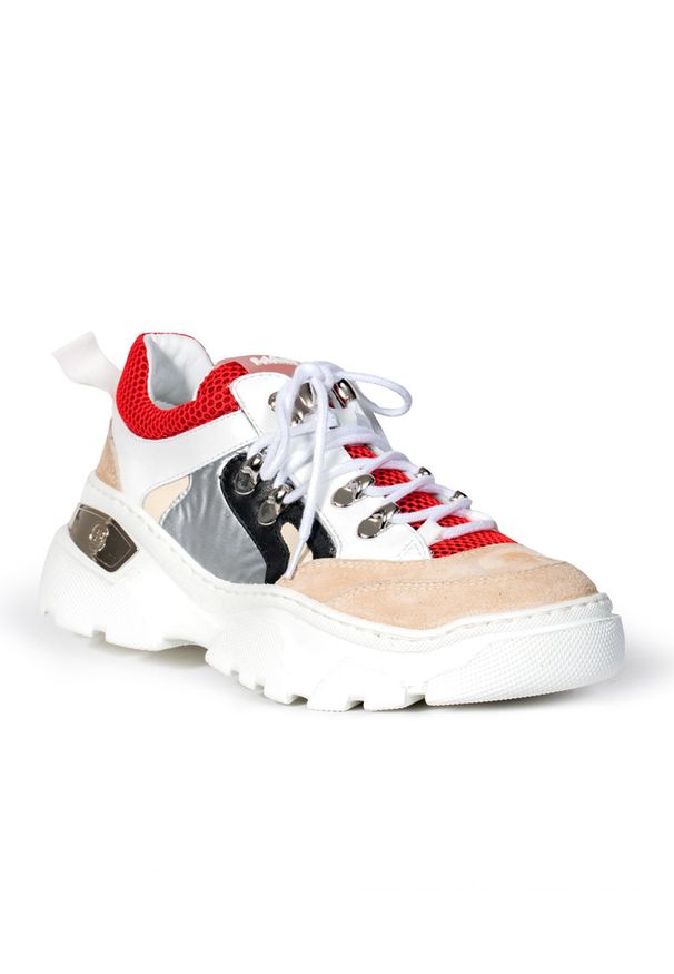 Baldinini - BALDININI - Sneakersy na platformie z łączonych materiałów. Zapięcie: sznurówki. Kolor: biały. Materiał: materiał. Obcas: na platformie