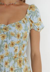 Born2be - Jasnoniebieska Sukienka Bloch. Typ kołnierza: dekolt gorset. Kolor: niebieski. Materiał: tkanina. Wzór: kwiaty. Sezon: wiosna, lato. Typ sukienki: rozkloszowane, gorsetowe. Styl: boho. Długość: maxi #6