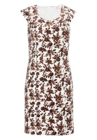 Sukienka sztruksowa bonprix ciemnobrązowy w roślinny wzór. Kolor: brązowy. Materiał: sztruks #1