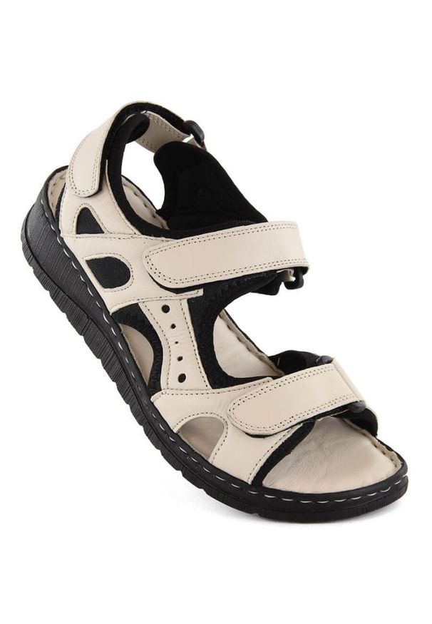 Skórzane sandały komfortowe Artiker W HBH77 beżowe. Zapięcie: rzepy. Kolor: beżowy. Materiał: skóra. Szerokość cholewki: normalna. Sezon: lato