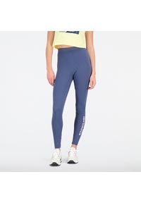 Spodnie damskie New Balance WP23800VTI – niebieskie. Kolor: niebieski. Materiał: bawełna, dresówka, poliester. Sport: fitness