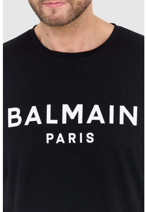 Balmain - BALMAIN Czarny t-shirt męski z logo, Rozmiar 2XL. Kolor: czarny