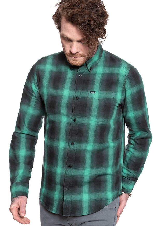 Lee - KOSZULA MĘSKA W KRATĘ LEE BUTTON DOWN AGATE GREEN L880BFNB 112123001. Typ kołnierza: button down