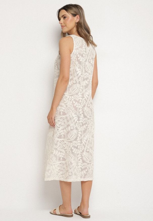 Born2be - Beżowa Szydełkowa Sukienka z Bawełny w Stylu Boho Baniretia. Okazja: na spacer, na imprezę, na co dzień. Kolor: beżowy. Materiał: bawełna. Styl: boho