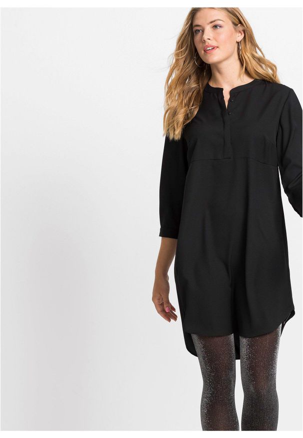 bonprix - Sukienka koszulowa z krótką listwą guzikową. Kolor: czarny. Długość rękawa: długi rękaw. Typ sukienki: koszulowe