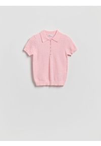 Reserved - Dzianinowa bluzka - pastelowy róż. Kolor: różowy. Materiał: dzianina. Wzór: ażurowy. Styl: klasyczny #1