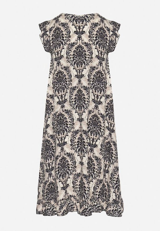 Born2be - Czarna Bawełniana Sukienka w Stylu Boho na Ramiączkach z Falbanką Zaelle. Okazja: na imprezę, na co dzień. Typ kołnierza: dekolt w serek. Kolor: czarny. Materiał: bawełna. Długość rękawa: na ramiączkach. Sezon: lato. Styl: boho