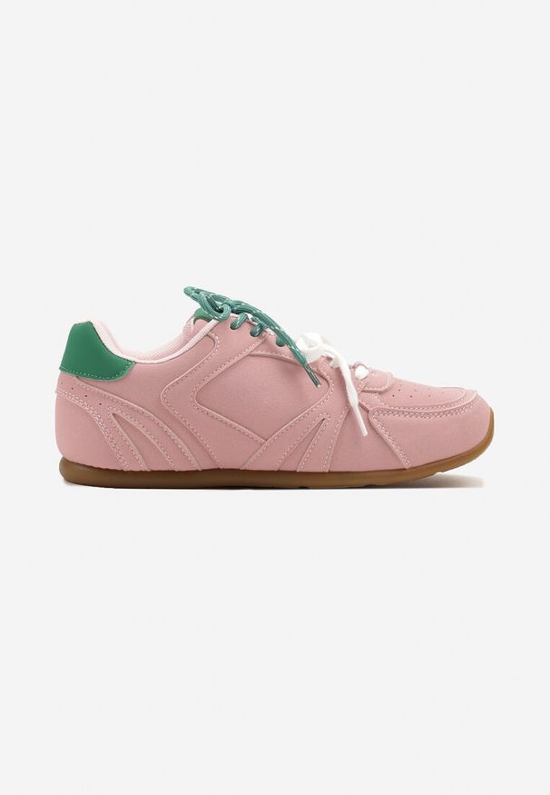 Born2be - Różowe Sneakersy z Podwójnymi Sznurowadłami i Przeszyciami Teleritia. Kolor: różowy. Materiał: jeans