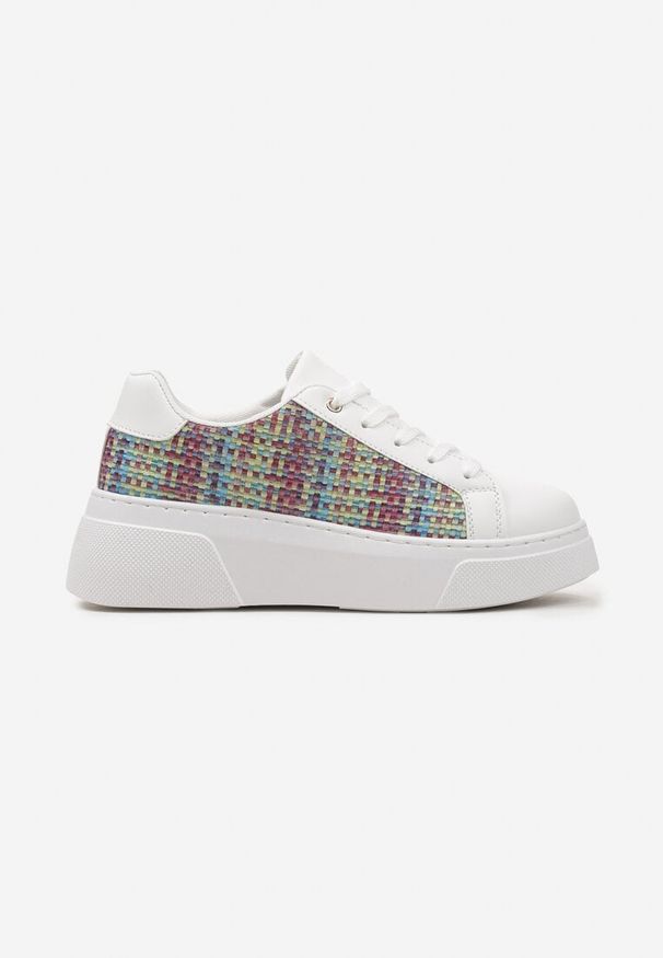 Born2be - Biało-Zielone Sznurowane Sneakersy na Grubej Podeszwie z Plecioną Wstawką Underia. Nosek buta: okrągły. Zapięcie: sznurówki. Kolor: biały. Materiał: materiał. Obcas: na obcasie. Wysokość obcasa: niski