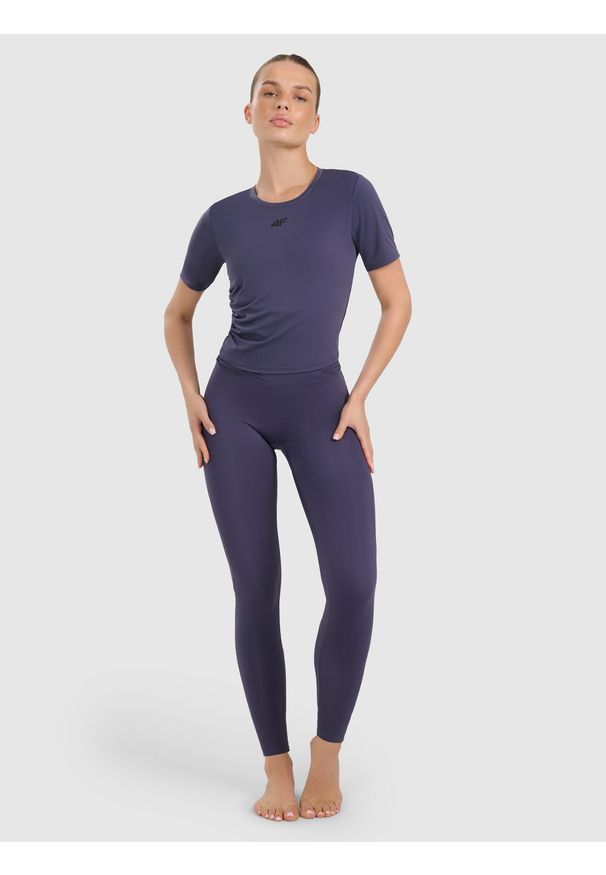 4f - 4F Legginsy do jogi i pilatesu szybkoschnące damskie - granatowe L. Stan: podwyższony. Kolor: niebieski. Materiał: dzianina, włókno, elastan, materiał. Długość: długie. Sport: joga i pilates