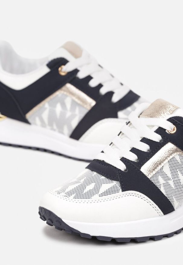 Born2be - Biało-Granatowe Sneakersy z Ozdobnym Nadrukiem Melimisia. Kolor: biały. Wzór: nadruk