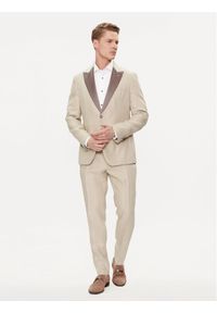 BOSS - Boss Garnitur H-Huge-Tux-242 50514661 Beżowy Slim Fit. Kolor: beżowy. Materiał: len