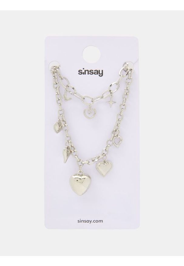 Sinsay - Zestaw biżuterii: naszyjnik i bransoletka - srebrny. Materiał: srebrne. Kolor: srebrny