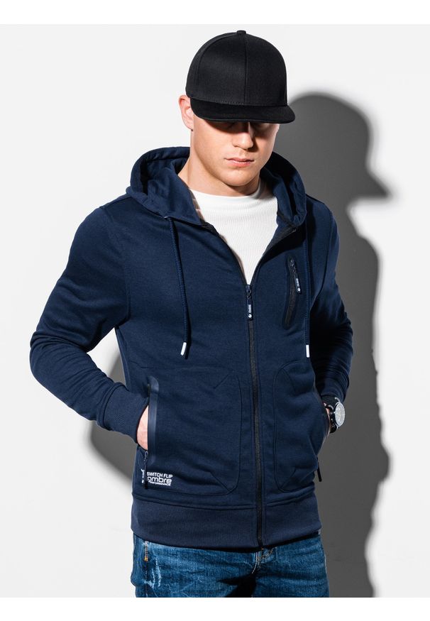 Ombre Clothing - Bluza męska rozpinana z kapturem B1086 - granatowa - XXL. Typ kołnierza: kaptur. Kolor: niebieski. Materiał: bawełna, poliester