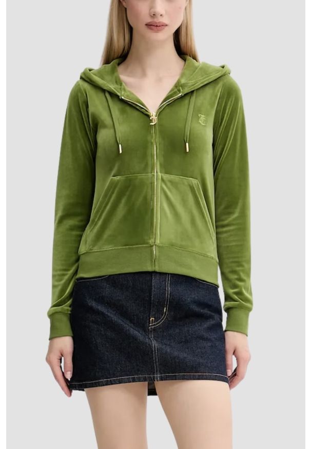Juicy Couture - JUICY COUTURE Oliwkowa bluza damska Robertson Hoodie, Rozmiar S. Okazja: na co dzień. Kolor: zielony. Materiał: materiał. Styl: casual, klasyczny