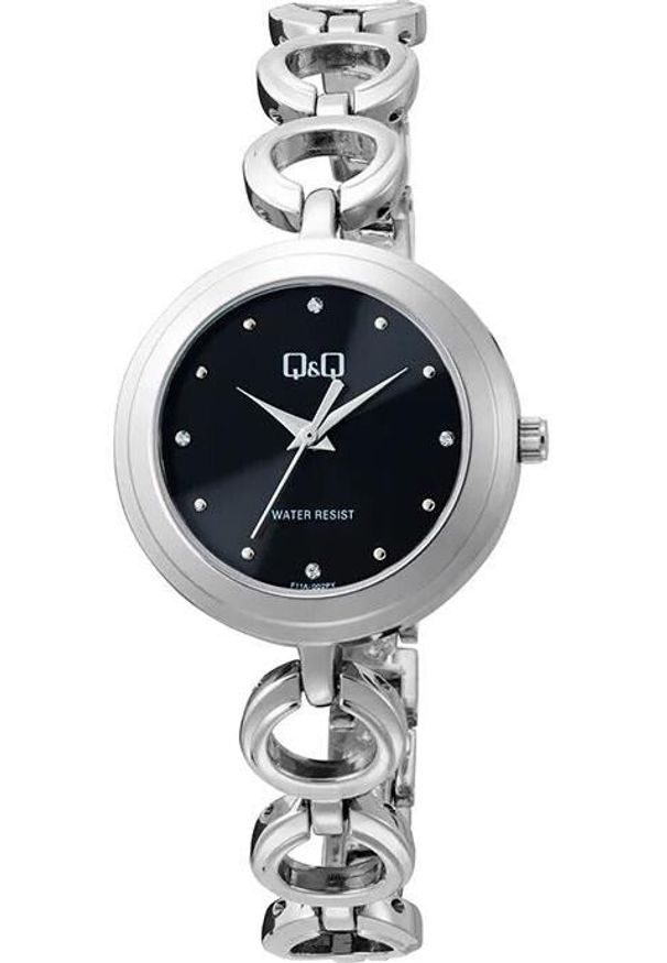 Zegarek damski QQ F11A-002P CYRKONIE srebrny. Kolor: srebrny