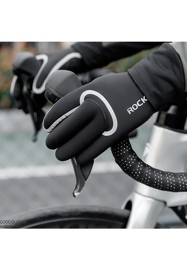 ROCKBROS - Rękawiczki rowerowe Rockbros pełne, wodoodporne. Kolor: czarny. Sport: kolarstwo