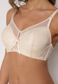 Renee - Beżowy Koronkowy Biustonosz Ozdobiony Przezroczystą Wstawką Acalinai. Kolor: beżowy. Materiał: koronka. Rodzaj stanika: przezroczysty. Wzór: aplikacja #3