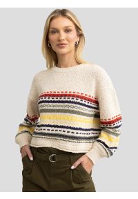 Big-Star - Sweter damski bawełniany w kolorowe paski kremowy Mixta 000. Kolor: wielokolorowy. Materiał: bawełna. Wzór: paski, kolorowy. Sezon: lato. Styl: vintage, retro #6